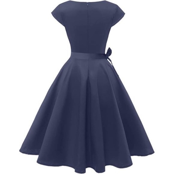 COCKTAIL Party Dress with Pockets Navy Blue - Picture 3 of 8